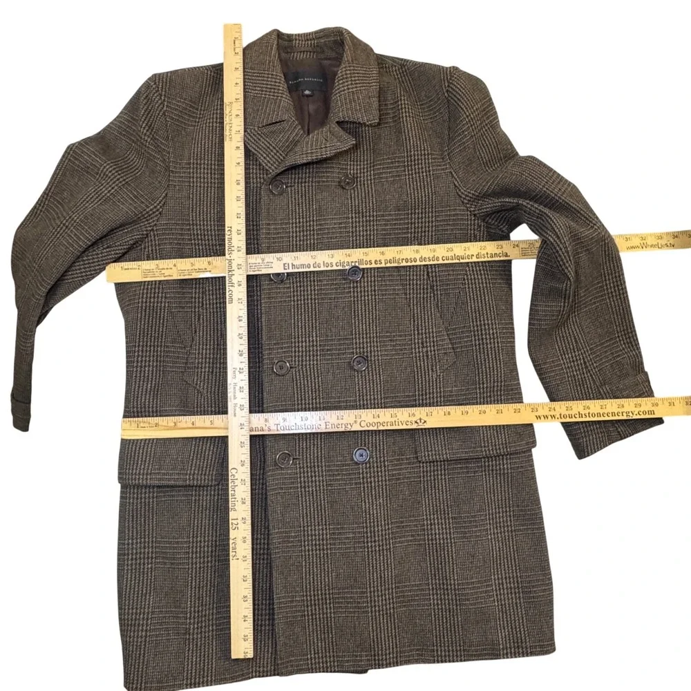 Banana Republic Mens Glen Plaid Wool Blend Double Breasted Overcoat Brown XL